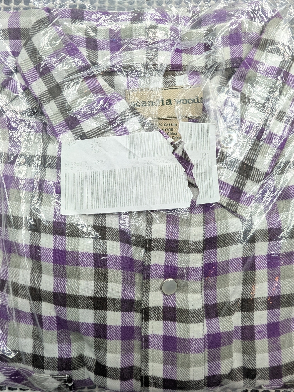 Scandia Woods Button Down Shirt 100% Cotton Flannel Men's L Purple Plaid NWT